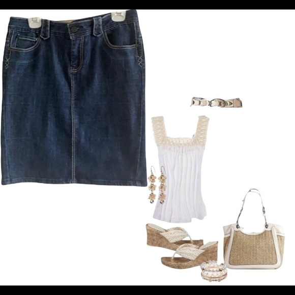 AMISU dark wash midi length Jean skirt size EU40 - Picture 10 of 12